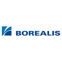 Borealis-Logo: Blaues Geschäftslogo mit schlichten Designs und Schrift, das die Marke Borealis repräsentiert.