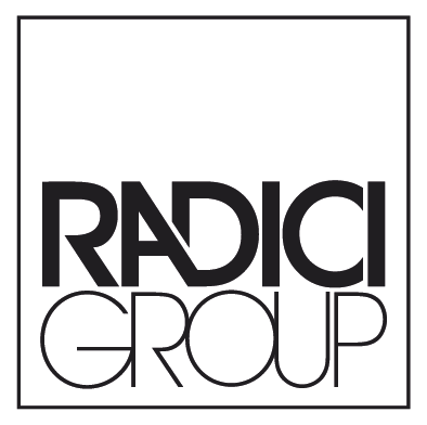 Logo der Radici Group, ein führendes Unternehmen in der Chemiebranche, schwarzer Text auf weißem Hintergrund.